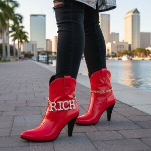 2 Women Western Gold Metal Chain Boot Bracelet RICH Shoe Charm Anklet Bling PAIR